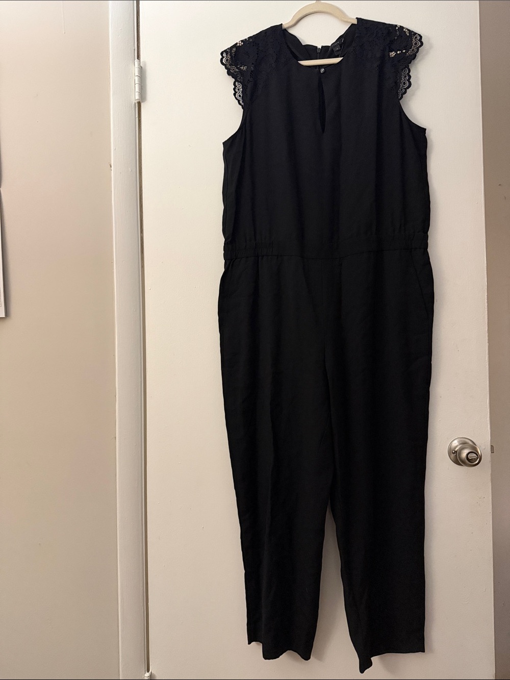 J. Crew Black Lace-Trim Sleeveless Jumpsuit